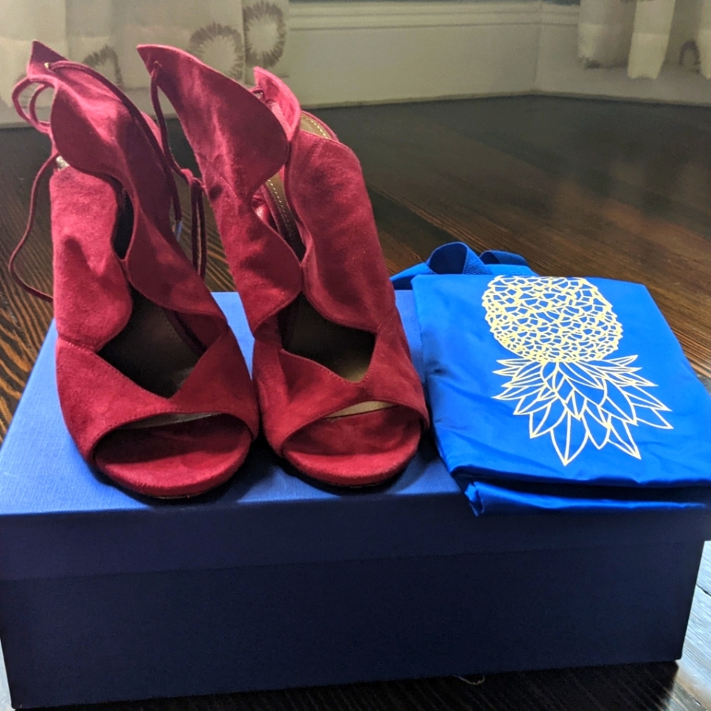 Aquazarra Pasadena suede pomegranate heels